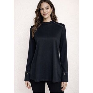 LIOR Paris Women’s Size S Black Long Sleeve High-Low Crewneck Tunic Top Cut-Outs